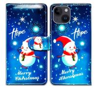 Bcov Case For iPhone 15,Christmas Snowman Hope Leather Flip Phone Case Wallet Cover with Card Slot Holder Kickstand for iPhone 15