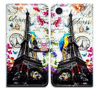 Bcov Case For iPhone 16e,Paris Eiffel Tower Postcard Bird Leather Flip Phone Case Wallet Cover with Card Slot Holder Kickstand Case for iPhone 16e