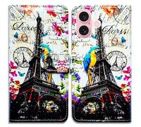 Bcov Case For iPhone 17,Paris Eiffel Tower Postcard Bird Leather Flip Phone Case Wallet Cover with Card Slot Holder Kickstand Case For iPhone 17