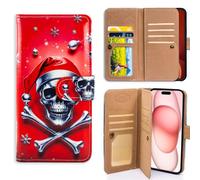 Bcov Case For iPhone 17 Pro Max,Cool Metal Christmas Skull Multifunction Leather Phone Case Wallet Flip Cover with Multi Card Slots Pocket Wrist Strap for iPhone 17 Pro Max