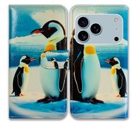 Bcov Case For iPhone 17 Pro Max,Cute Penguin on the Snow Leather Flip Phone Case Wallet Cover with Card Slot Holder Kickstand Case For iPhone 17 Pro Max