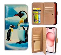 Bcov Case For iPhone 17 Pro Max,Cute Penguin on the Snow Multifunction Leather Phone Case Wallet Flip Cover with Multi Card Slots Pocket Wrist Strap for iPhone 17 Pro Max