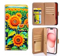 Bcov Case For iPhone 17 Pro Max,Sunflower Fields Multifunction Leather Phone Case Wallet Flip Cover with Multi Card Slots Pocket Wrist Strap for iPhone 17 Pro Max