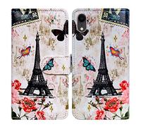 Bcov Case for iPhone XR, Paris Tower Butterfly Folio Case Wallet Leather Cover Case with ID Credit Card Slot Holder Stand For iPhone XR