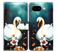 Bcov Case For Pixel 10a,White Swan Butterfly Flowers Leather Flip Phone Case Wallet Cover with Card Slot Holder Kickstand For Google Pixel 10a