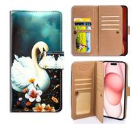 Bcov Case For Pixel 10a,White Swan Butterfly Flowers Multifunction Leather Phone Case Wallet Flip Cover with Multi Card Slots Pocket Wrist Strap for Google Pixel 10a