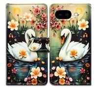 Bcov Case For Pixel 10a,White Swan In Water Flowers Leather Flip Phone Case Wallet Cover with Card Slot Holder Kickstand For Google Pixel 10a