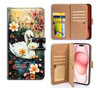 Bcov Case For Pixel 10a,White Swan In Water Flowers Multifunction Leather Phone Case Wallet Flip Cover with Multi Card Slots Pocket Wrist Strap for Google Pixel 10a