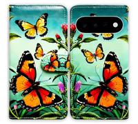 Bcov Case For Pixel 11/Pixel 11 Pro,Orange Gold Butterflies Leather Flip Phone Case Wallet Cover with Card Slot Holder Kickstand Case For Google Pixel 11 Pro/Pixel 11