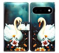Bcov Case For Pixel 11 Pro XL,White Swan Butterfly Flowers Leather Flip Phone Case Wallet Cover with Card Slot Holder Kickstand For Google Pixel 11 Pro XL