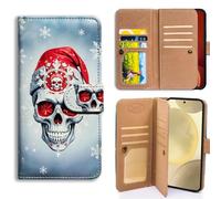 Bcov Case For Samsung Galaxy A36 5G/A56 5G,Red Eye Christmas Skull Multifunction Leather Phone Case Wallet Flip Cover with Multi Card Slots Pocket Wrist Strap for Samsung Galaxy A36 5G/A56 5G