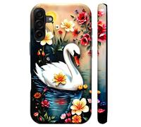 Bcov Dual-Layer Case For Galaxy A17 5G,White Swan In Water Flowers Shockproof Hybrid Hard Shell + Silicone Cover Protective Phone Case for Samsung Galaxy A17 5G