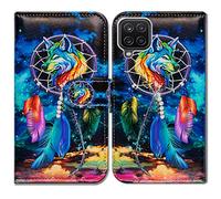 Bcov Galaxy A12 Case, Dream Catcher Wolf Sky Leather Flip Phone Case Wallet Cover with Card Slot Holder Kickstand For Samsung Galaxy A12 2021