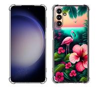 Bcov Galaxy A55 5G Case,Pink Flamingo Flowers Bird Drop Protection Shockproof Case TPU Full Body Protective Scratch-Resistant Cover for Samsung Galaxy A55 5G