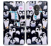 Bcov Moto G7 Power Wallet Case,Moto G7 Supra Case, Black Cute Penguins Leather Flip Case Wallet Cover with Card Slot Holder Kickstand For Motorola Moto G7 Power Phone
