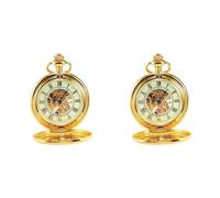 Bcowtte 2 x Luxury Golden Luminous Mechanical Pocket Watch, golden
