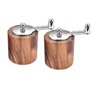 Bcowtte 2 x Pepper Mill, Wooden Pepper Mill with Manual Crank with Classic Handle and Adjustable Ceramic Rotor