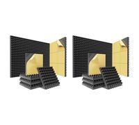 Bcowtte 24 Pack Pyramid Sound Proof Foam Panels with Self-Adhesive, 12X12X2Inch Acoustic Foam Panels of High Density (Black)