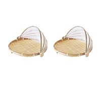 Bcowtte 2X Hand-Woven Food Tent Basket Tray Fruit Vegetable Bread Storage Basket Simple Atmosphere Outdoor Picnic Mesh Net Cover
