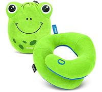 BCOZZY Kids Chin Supporting Travel Pillow for 3-7 Y/O- Stops the Head from Falling Forward- Comfortable Road Trip Essential. Soft, Washable, Small Size, Green, Frog Bag