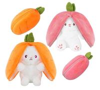 BCQTD 2PCS Rabbit Plush Toy, Reversible Strawberry/Carrot Bunny Plush Pillow with Zipper, Rabbit Muppet Toys Cute Plushie Toy for Girls Boys Easter Children's Day and Birthday Gifts Ideal Fluffy Gift