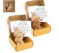 BCQTD 2Pcs Worry Bear Hug in a Box,Little Pocket Bears Hug,Get Well Soon Gifts for kid,Mini Plush Bear in Box,Pocket Bears with Inspirational Card,Positive Gift for Women Men Valentine's Day Christmas