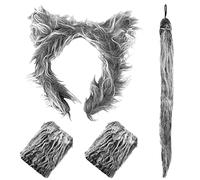 BCQTD 4Pcs Wolf Costume Accessory Set - Wolf Ears,Cosplay Tail & Fancy Dress Accessories for Kids & Adults,Gloves,Furry Animal Costume for & Halloweena for Accessory Fancy Dress Party