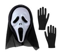 BCQTD Adults Screamer Mask & Gloves Set,Scream Ghostface Mask Ghost Face Costume Halloween Accessory Kit for Horror Fancy Dress