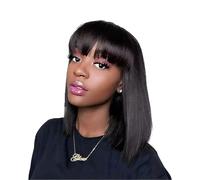 BCQTD Black Bob Wig for Women,12 Inch/30 cm Straight Bob Flat Bangs Short Black Wigs Shoulder Length Heat Resistant Colorful Synthetic Hair Cosplay Party Wig for Ladies Party Fancy Dress Daily Use