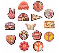 15PCS Hippie Charms, Boho Aesthetic Shoe Decorations, Retro Hippy Party Birthday Cute Decorations, Gift for Kids Teens Girls Women, Plastic, No Gemstone