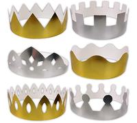 BCreativetolearn 12 Crown Party Hats - Metallic Gold Silver Birthday Crown Hat Making Kit, 6 Styles Make Your Own Crowns to Decorate 18cm Diameter.