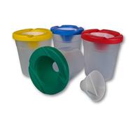 BCreativetolearn Non-Spill Paint & Water Pot with Lid and Stopper - Translucent Brush Pot for Painting, Art & Classroom Use Pack of 4