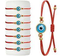 BCS Evil Eye Bracelets Adjustable String Amulet for Women Men Authentic Turkish Handmade Glass Bead Good Luck Protection Charm One Size Fits All (8 Pieces), One Size, Glass, no gemstone