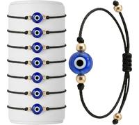BCS Evil Eye Bracelets Adjustable String Amulet for Women Men Authentic Turkish Handmade Glass Bead Good Luck Protection Charm One Size Fits All (8 Pieces), One Size, Glass, no gemstone