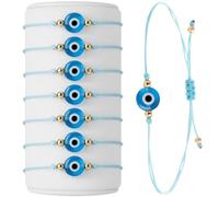 BCS Evil Eye Bracelets Adjustable String Amulet for Women Men Authentic Turkish Handmade Glass Bead Good Luck Protection Charm One Size Fits All (8 Pieces), One Size, Glass, no gemstone