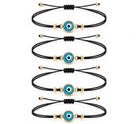 BCS Evil Eye Bracelets Adjustable String Amulet for Women Men Authentic Turkish Handmade Glass Bead Good Luck Protection Charm One Size Fits All (4 Pieces), One Size, Glass, no gemstone