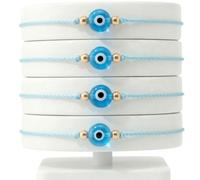 BCS Evil Eye Bracelets Adjustable String Amulet for Women Men Authentic Turkish Handmade Glass Bead Good Luck Protection Charm One Size Fits All (4 Pieces), One Size, Glass, no gemstone