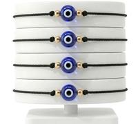BCS Evil Eye Bracelets Adjustable String Amulet for Women Men Authentic Turkish Handmade Glass Bead Good Luck Protection Charm One Size Fits All (4 Pieces), One Size, Glass, no gemstone