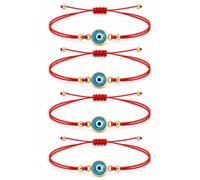 BCS Evil Eye Bracelets Adjustable String Amulet for Women Men Authentic Turkish Handmade Glass Bead Good Luck Protection Charm One Size Fits All (4 Pieces), One Size, Glass, no gemstone