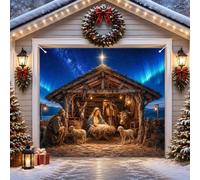 Bcsewcg 8 x 7 ft Christmas Nativity Scene Garage Door Decorations Cover | Xmas New Year Manger Religious Jesus Christian Party Decor Garage Door Buddy for Outdoor Indoor Wall Window Yard