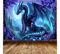 Bcsewcg Fantasy Dragon Tapestry, Magic Forest Blue Dragon Wall Hanging for Bedroom, Living Room, Dorm Decor