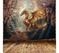 Bcsewcg Trippy Dragon Tapestry, Medieval Fantasy Animals Cool Wall Hanging for Men, Boys, Magic Forest Aesthetic for Bedroom, Living Room Dorm Decor