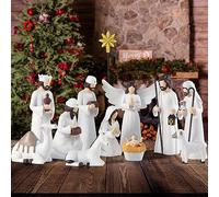 BCSmyer Elegant Nativity Set for Tabletop Decorations, 12 Pieces, 6.5 Inch Resin Nativity Scene Set Holy Family Statue (White)