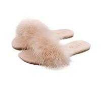 BCTEX COLL Fluffy Slippers for Women Pom Pom Feather Memory Foam Cosy Slippers Bedroom Fluffy Slippers for Women, camel, 7 UK
