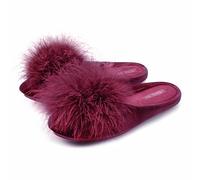BCTEX COLL Women's Cozy Velvet Memory Foam House Slipper, Ladies Fuzzy Bedroom Slipper Non-slip Sole, Wine Red, 11-12