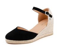 BCTEX COLL Women's Espadrilles Wedge Sandals Ankle Strap Platform Closed Toe Dressy Shoes, Black, 9 UK