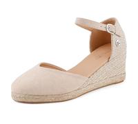 BCTEX COLL Women's Espadrilles Wedge Sandals Ankle Strap Platform Closed Toe Dressy Shoes, Nude, 6 UK