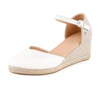 BCTEX COLL Women's Espadrilles Wedge Sandals Ankle Strap Platform Closed Toe Dressy Shoes, White, 3 UK