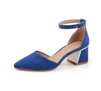BCTEX COLL Womens Pointed Toe Pumps Shoes Ankle Strap Chunky Low Heels Metal Lined Sandals Designed for Women, Royal Blue, 3 UK