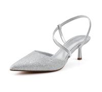 BCTEX COLL Women's Slingback Kitten Low Heel Pumps Closed Toe Pointed Toe Party Wedding Dress Work Shoes, Green, Black, Nude, Glitter Silver, Glitter Silver, 4.5 UK
